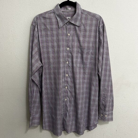 Peter Millar Check Purple Plaid Cotton Long Sleeve Button Down Shirt Size Large - Picture 1 of 9